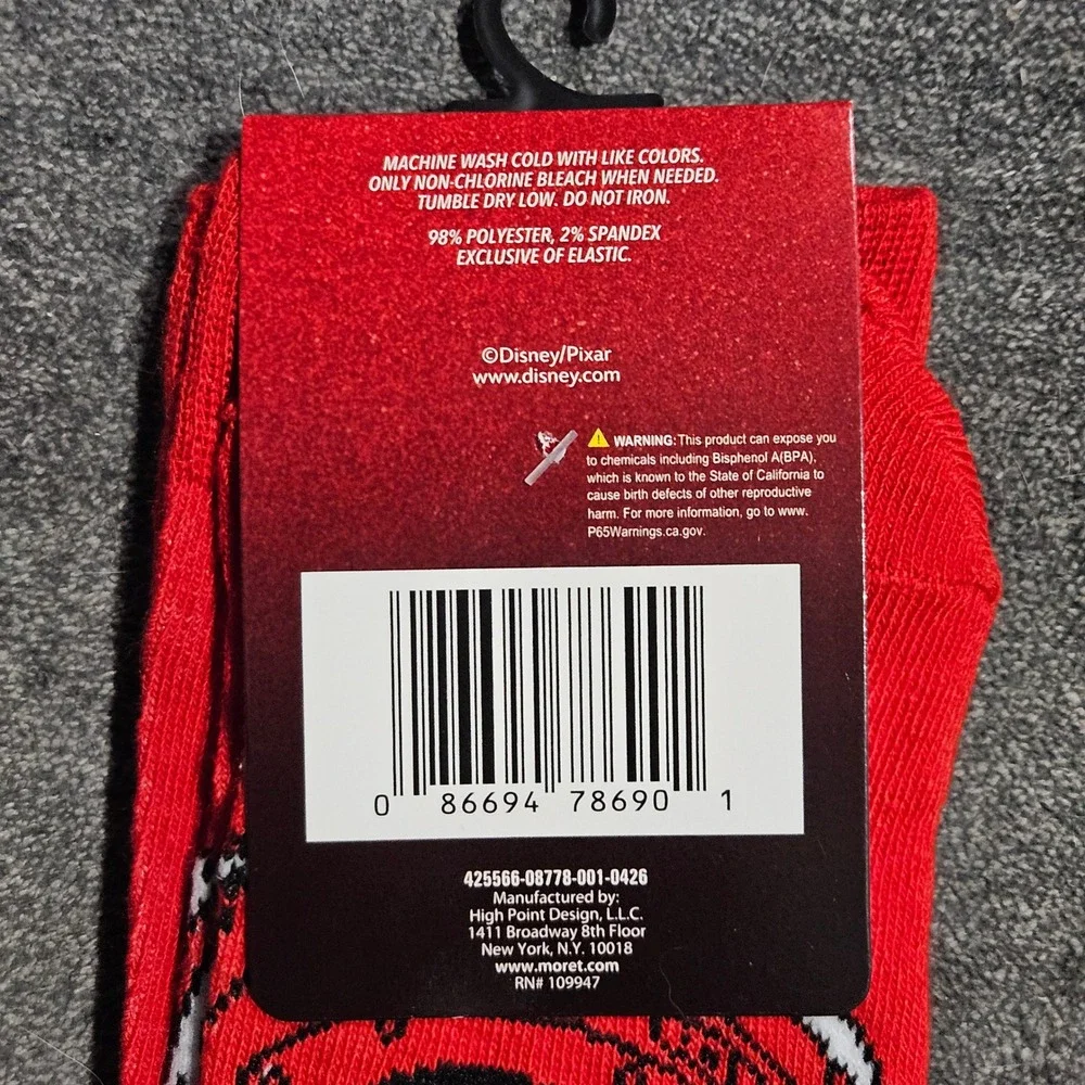 Disney Pixar Cars Lightning McQueen Red Crew Socks Mens Size 20th Anniversary